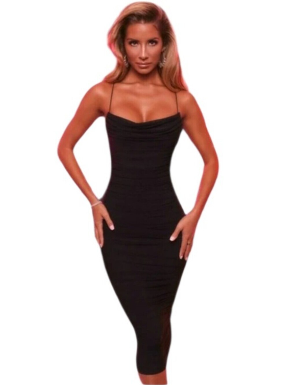 OH Polly Black Ruched Bodycon Mid Dress